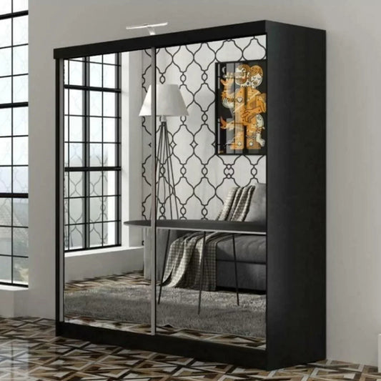 Quine Mirrored Sliding Door Wardrobe in 2 Sizes - Black