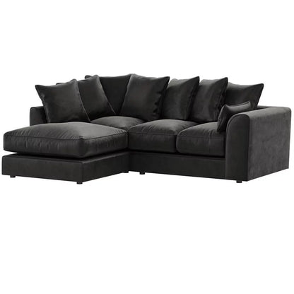 Bracknell Plush Black Velvet Corner Sofa - Left and Right Arm