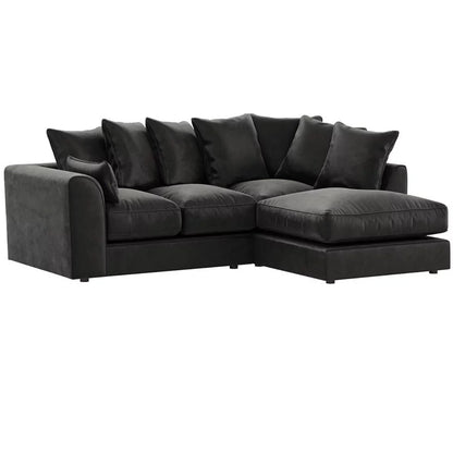 Bracknell Plush Black Velvet Corner Sofa - Left and Right Arm