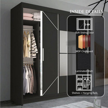 Bartholomew Mirrored Sliding Wardrobe - Grey