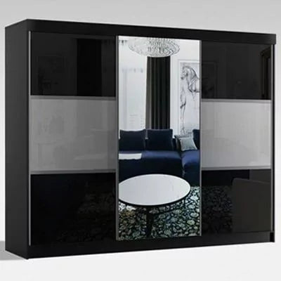 Manhattan High Gloss 3 Door Sliding Door Wardrobe - Black