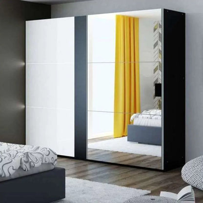 Canterbury Sliding Door Mirrored 250cm Wardrobe - Graphite, Black