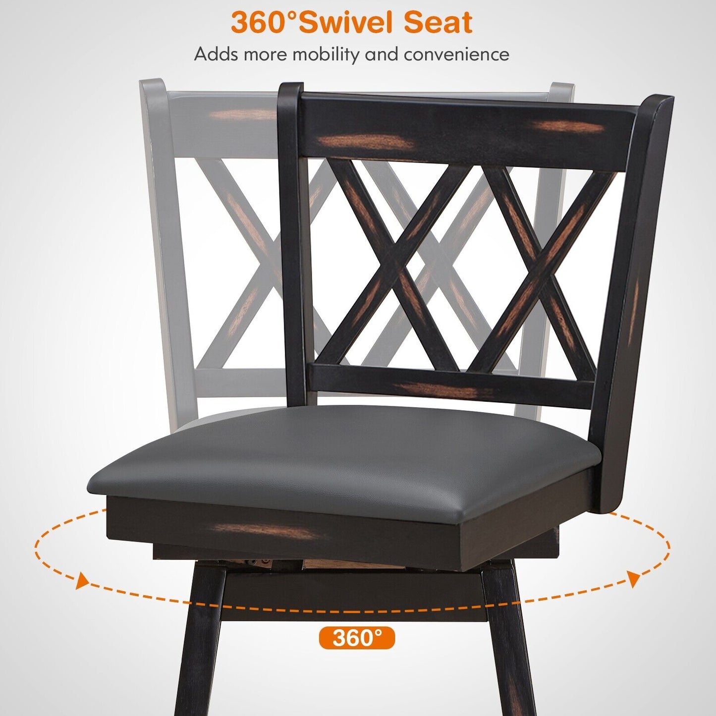 Set of 2 Counter Height Bar Stool with Ergonomic Backrest-Black