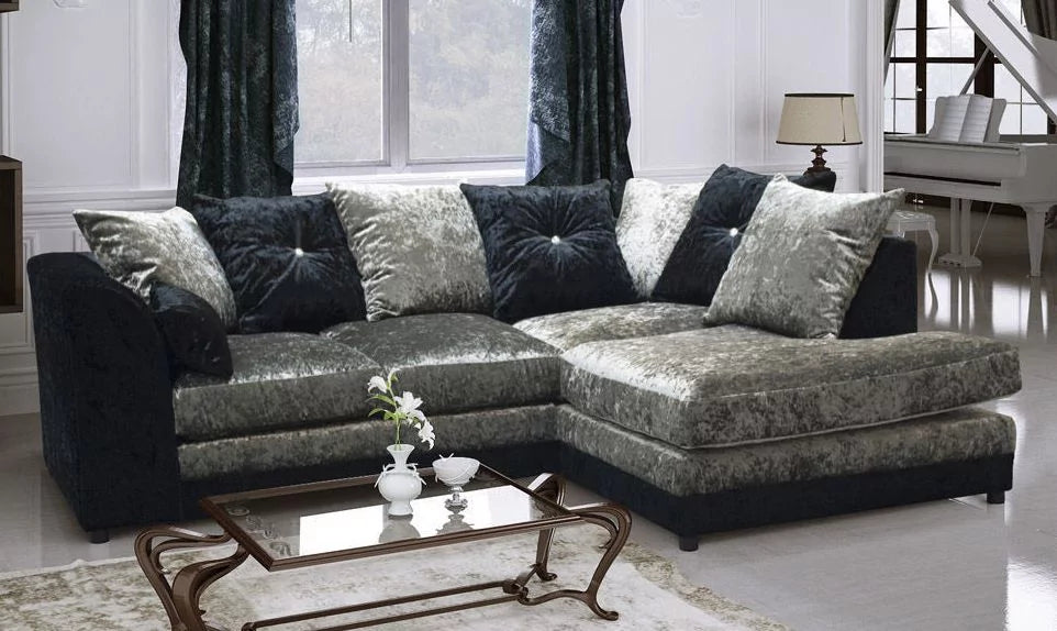 Serene Dual-Toned Crushed Velvet Corner Sofa Suite