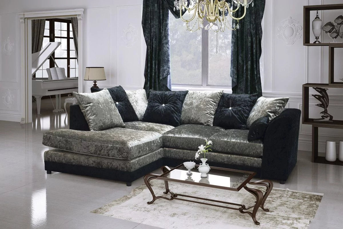 Serene Dual-Toned Crushed Velvet Corner Sofa Suite