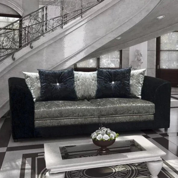 Serene Dual-Toned Crushed Velvet 3+2 Sofa Set-Black and Silver