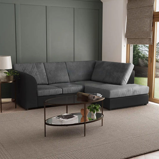 Sofa narożna Blake Full Back Black with Grey Jumbo Cord - podłokietnik lewy i prawy - dostępna w innych kolorach