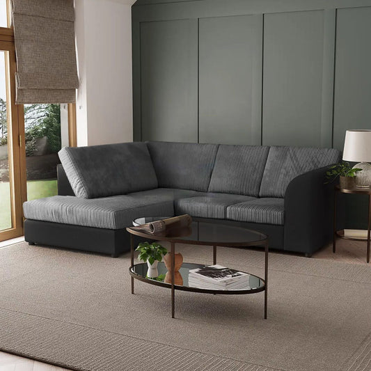 Blake Full Back Black with Grey Jumbo Cord Corner Sofa - Left and Right Arm - Available in Other Colours