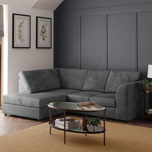 Sofa narożna Blake Full Back Grey Jumbo Cord - podłokietnik po prawej i lewej stronie - dostępna w innych kolorach