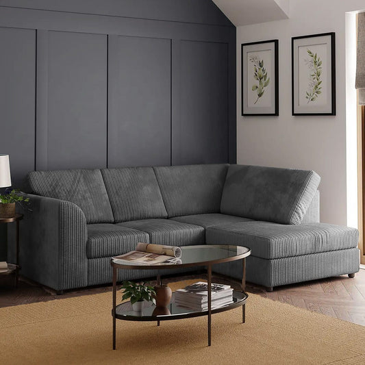Sofa narożna Blake Full Back Grey Jumbo Cord - podłokietnik po prawej i lewej stronie - dostępna w innych kolorach