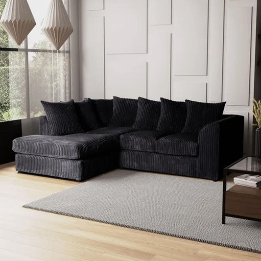 Blake Jumbo Cord Black Corner Sofa - Left and Right Arm
