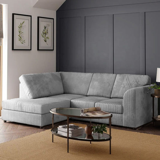 Narożna sofa Blake Full Back Silver Jumbo Cord z podłokietnikiem po prawej i lewej stronie – dostępna w innych kolorach