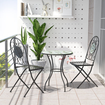 Outsunny 3pc Bistro Set Metal Dining Set Mosaic Garden Table 2 Seater Folding Chairs Patio Furniture Outdoor