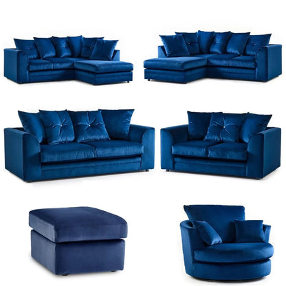 Sorretto Blue Velvet Fabric Corner Sofa - Left and Right Arm