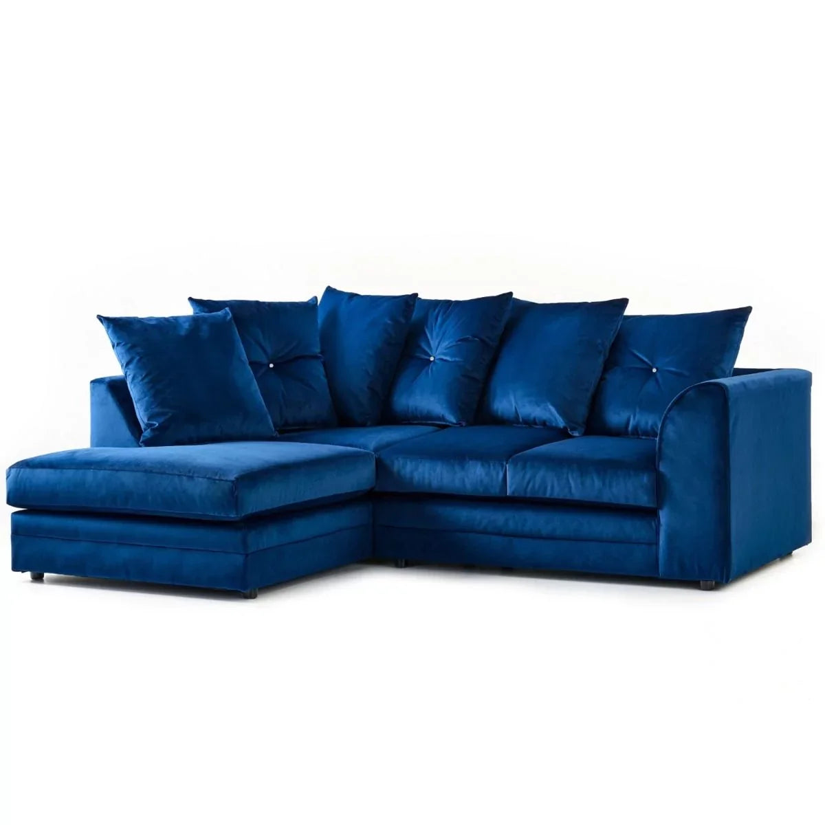 Sorretto Blue Velvet Fabric Corner Sofa - Right and Left Arm