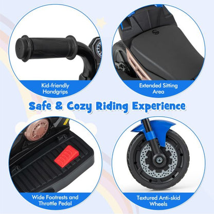 6V Kids Ride-on Motorcycle with 2-wheel/3-wheel Conversion &amp; Detachable Training Wheels-Blue