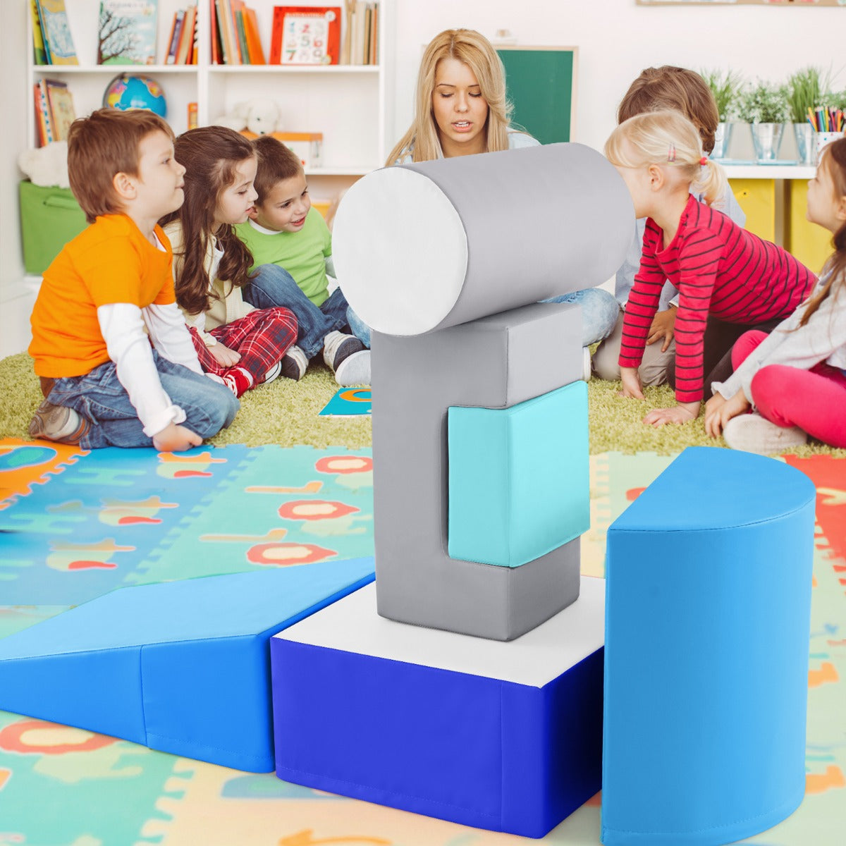 6 Pieces Indoor Climb and Crawl Activity Playset  for Kids-Blue