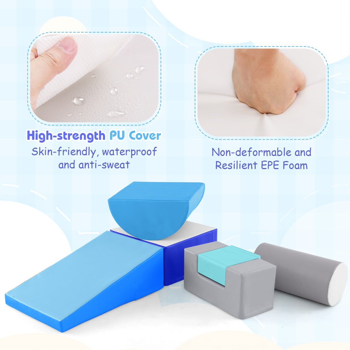 6 Pieces Indoor Climb and Crawl Activity Playset  for Kids-Blue