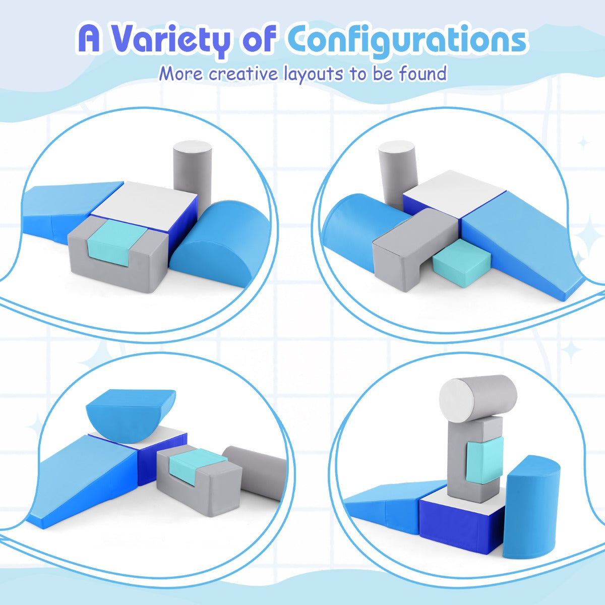 6 Pieces Indoor Climb and Crawl Activity Playset  for Kids-Blue