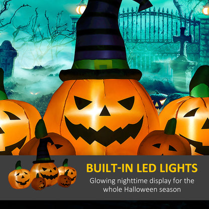 Outsunny 6ft nadmuchiwana duża dynia na Halloween w kapeluszu z czterema małymi dyniami, nadmuchiwany zewnętrzny wyświetlacz LED na trawnik, do ogrodu, na imprezę