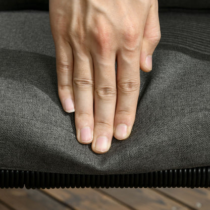 Zestaw mebli ogrodowych Outsunny 4 Seater Rattan Cube, zestaw jadalny z rattanu z poduszkami, stół jadalny i krzesła zewnętrzne z prostokątnym blatem z tworzywa sztucznego o strukturze drewna na patio, balkon, czarny