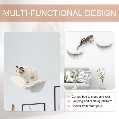 PawHut Wood Cat Shelves Wall-Mounted Shelter Curved Kitten Bed Cat Perch Climber Cat Furniture