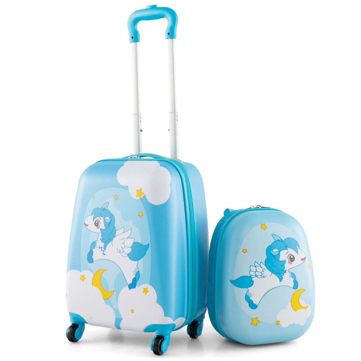 2 Pieces Kids Luggage Set with Wheels and Height Adjustable Handle-Light Blue