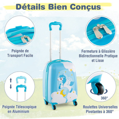 2 Pieces Kids Luggage Set with Wheels and Height Adjustable Handle-Light Blue