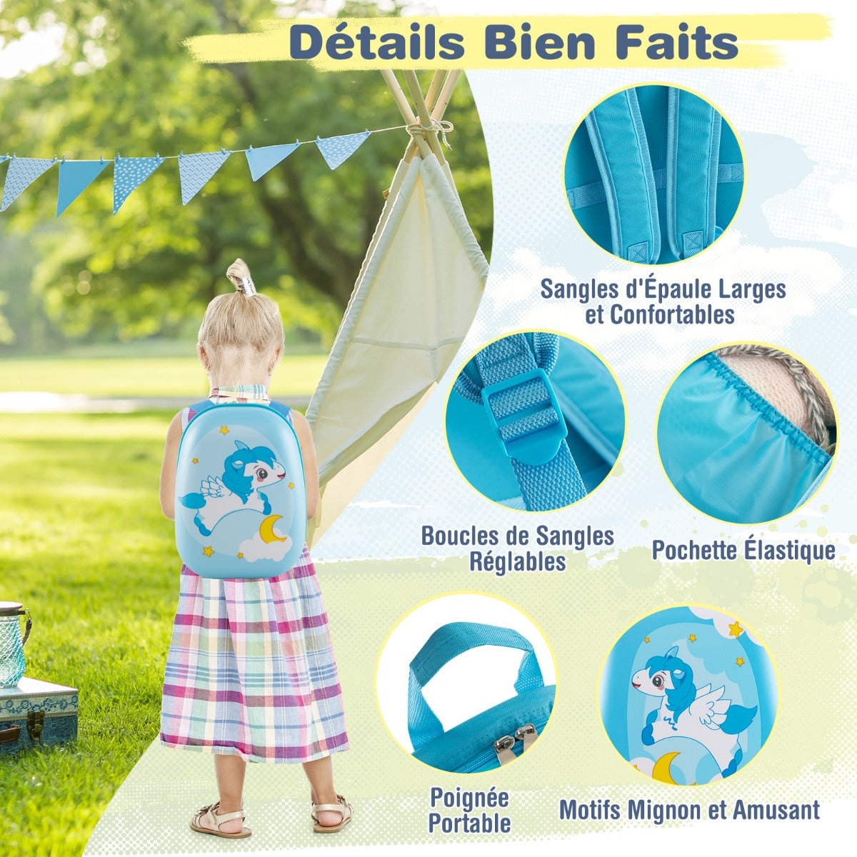 2 Pieces Kids Luggage Set with Wheels and Height Adjustable Handle-Light Blue