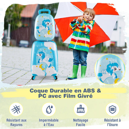 2 Pieces Kids Luggage Set with Wheels and Height Adjustable Handle-Light Blue