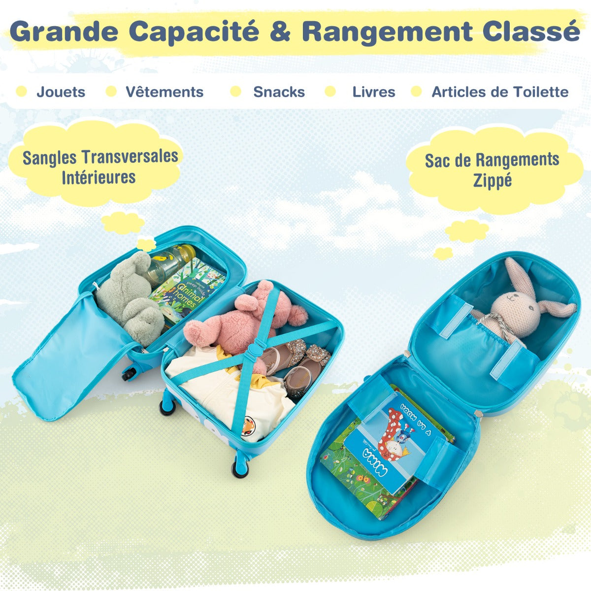 2 Pieces Kids Luggage Set with Wheels and Height Adjustable Handle-Orange