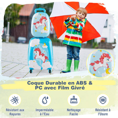 2 Pieces Kids Luggage Set with Wheels and Height Adjustable Handle-Orange