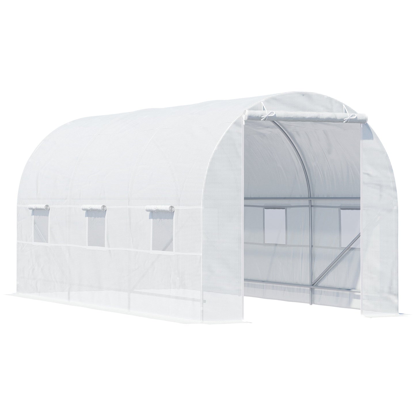 Outsunny 4.5 x 2 x 2 m Large Galvanised Steel Frame Outdoor Poly Tunnel Garden Walk-In Patio Greenhouse - White