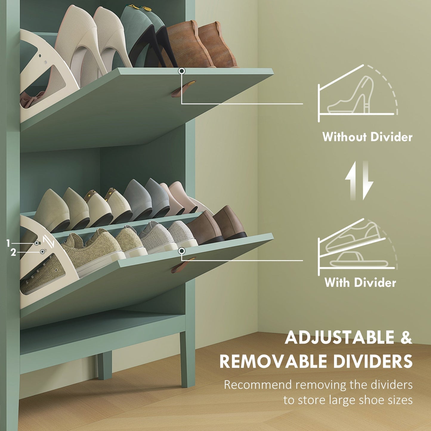 HOMCOM Modern Two-Drawer Shoe Cabinet - Green