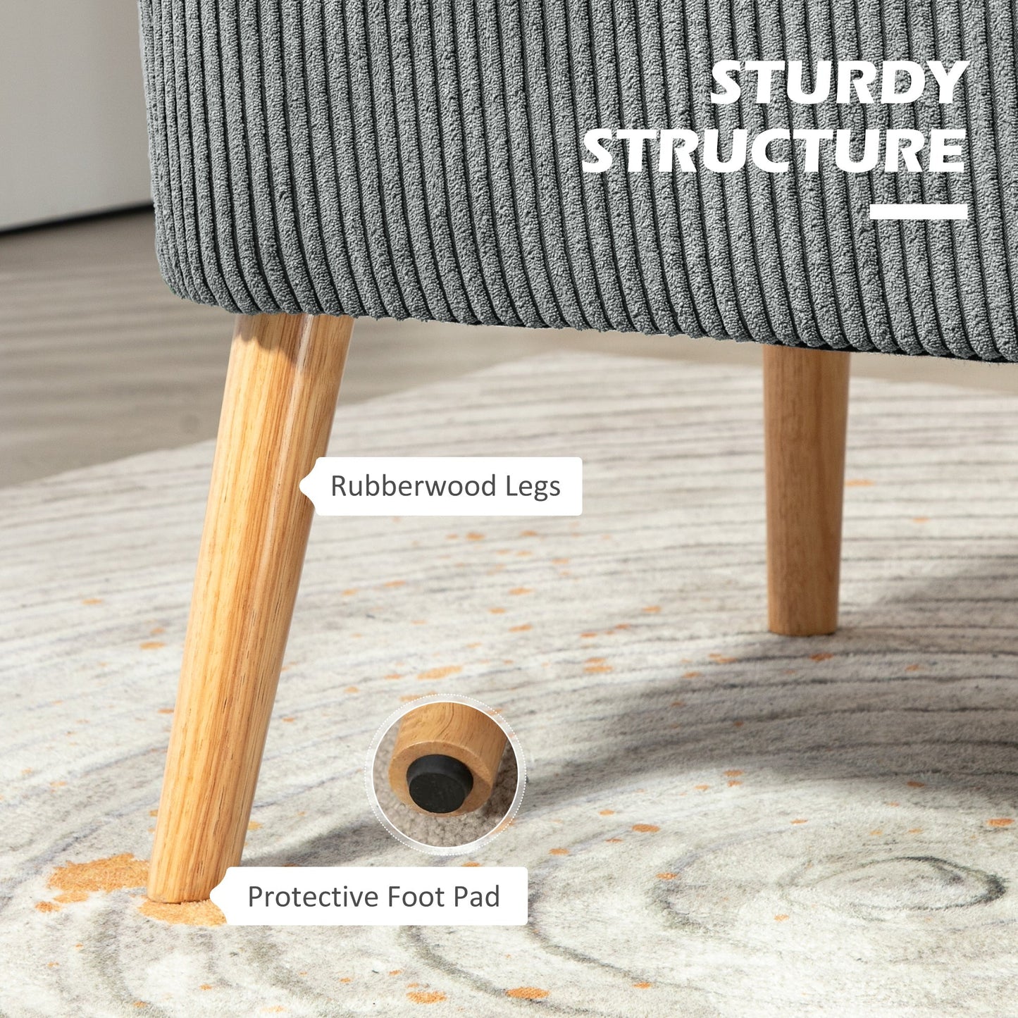 HOMCOM Modern Corduroy Double Seat Sofa w/ Wood Frame Foam Padding High Back Soft Comfortable Compact Couch Grey