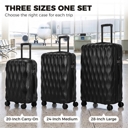 HOMCOM 3-Piece Suitcase Set, Hard Shell Carry On & Checked Luggage Set with TSA Lock, 20/24/28 Inch, Black