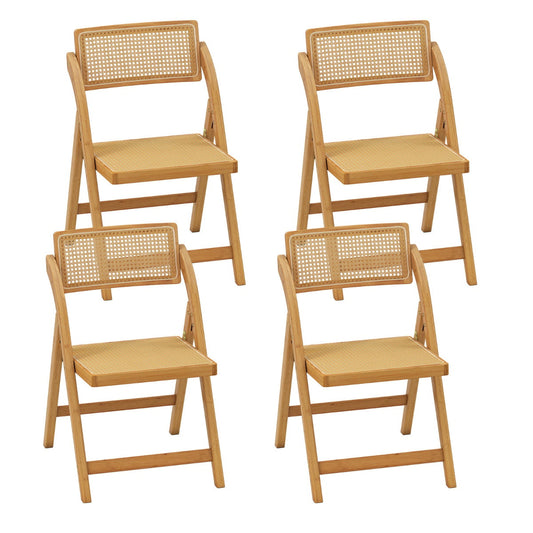 Boho Accent Rattan Cane Folding Chairs Set of 4 Bamboo Dining Chairs