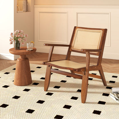 Boho Rattan Accent Chair with Solid Bamboo Wood-Walnut