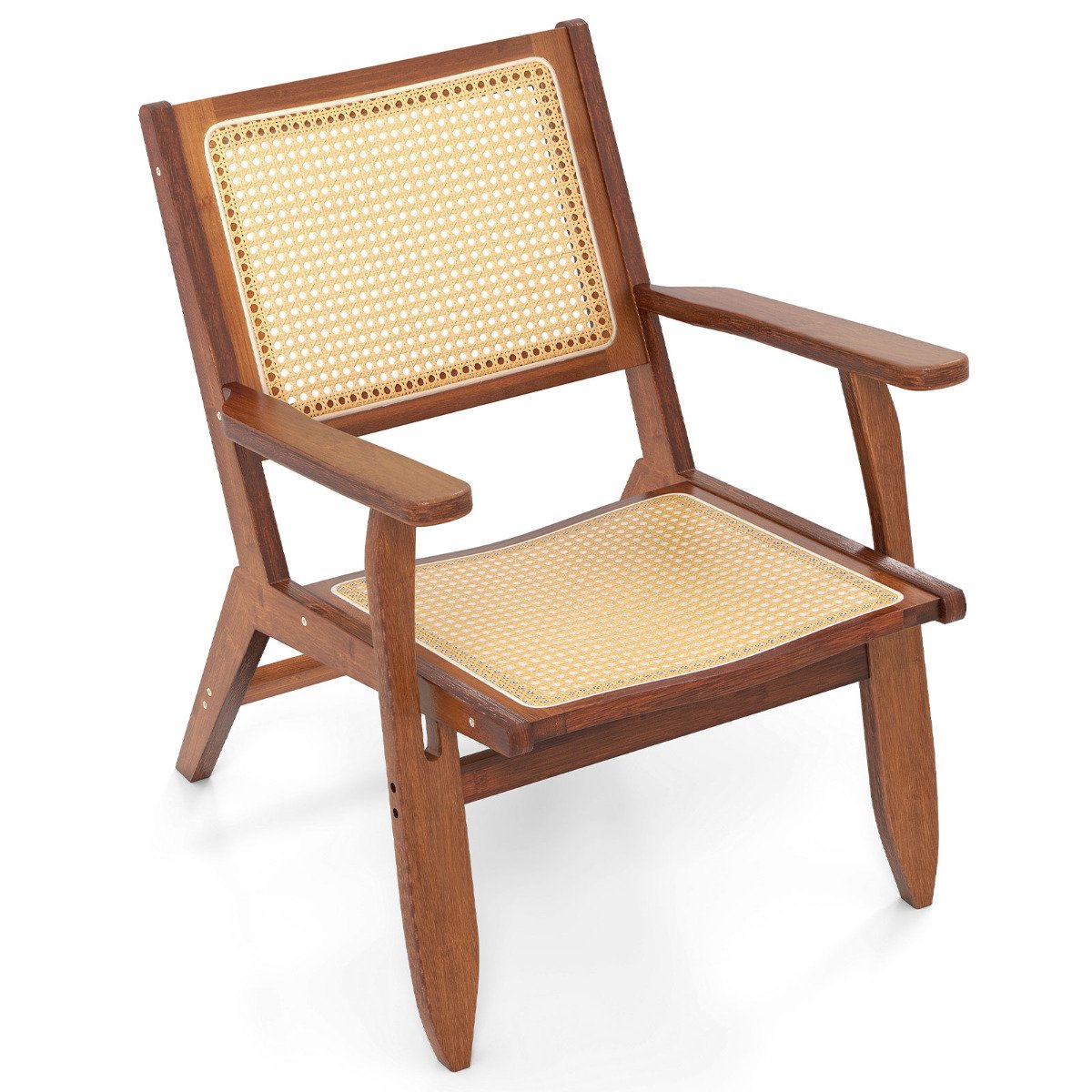 Boho Rattan Accent Chair with Solid Bamboo Wood-Walnut
