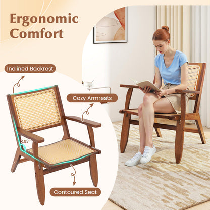 Boho Rattan Accent Chair with Solid Bamboo Wood-Walnut