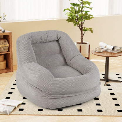 Boneless Floor Single Sofa Chair with Soft Stripe Corduroy Cover-Grey