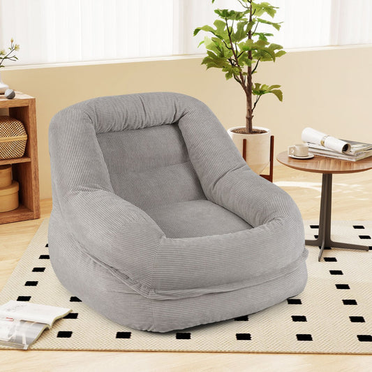 Boneless Floor Single Sofa Chair with Soft Stripe Corduroy Cover-Grey