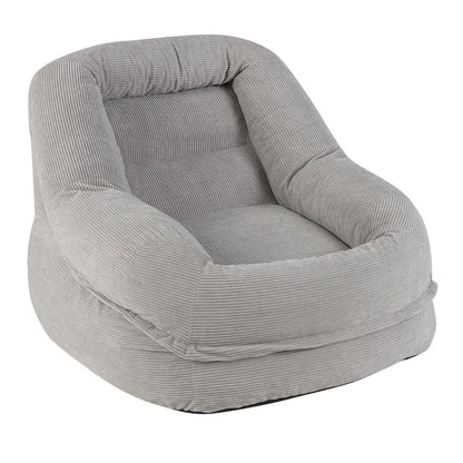 Boneless Floor Single Sofa Chair with Soft Stripe Corduroy Cover-Grey