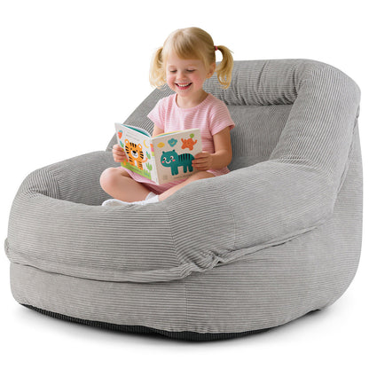 Boneless Floor Single Sofa Chair with Soft Stripe Corduroy Cover-Grey