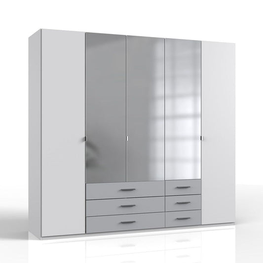 BONN 5 Door Wardrobe White and Grey 225cm