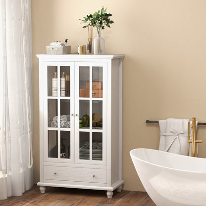 Bookcase Cabinet with Tempered Glass Doors and Adjustable Shelf-White