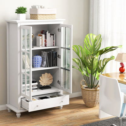 Bookcase Cabinet with Tempered Glass Doors and Adjustable Shelf-White