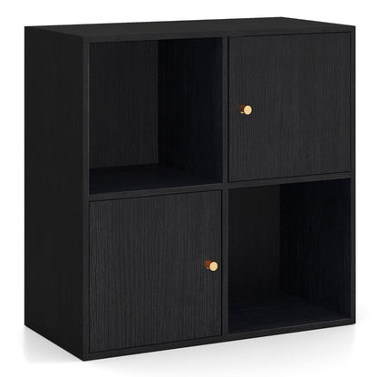 3-Tier Bookshelf with Dual Anti-Tipping Kits and 2 Cabinets-Black