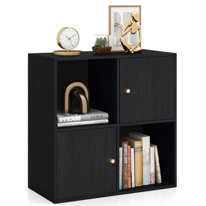 3-Tier Bookshelf with Dual Anti-Tipping Kits and 2 Cabinets-Black