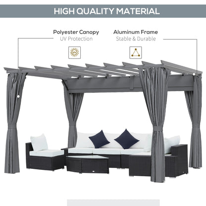 Outsunny 3,6 x 3(m) Pergola zewnętrzna z chowanym dachem i zasłonami, zadaszenie altany ogrodowej z aluminiową ramą, ciemnoszary